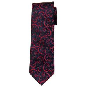 Bresciani Italian Silk Tie Red Blue Black Scroll Pattern Italy Men's Long